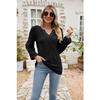 Spring and Autumn Women's Blouse Fashion V-neck Buttons Hollow Loose Long-sleeved T-shirt Tops
