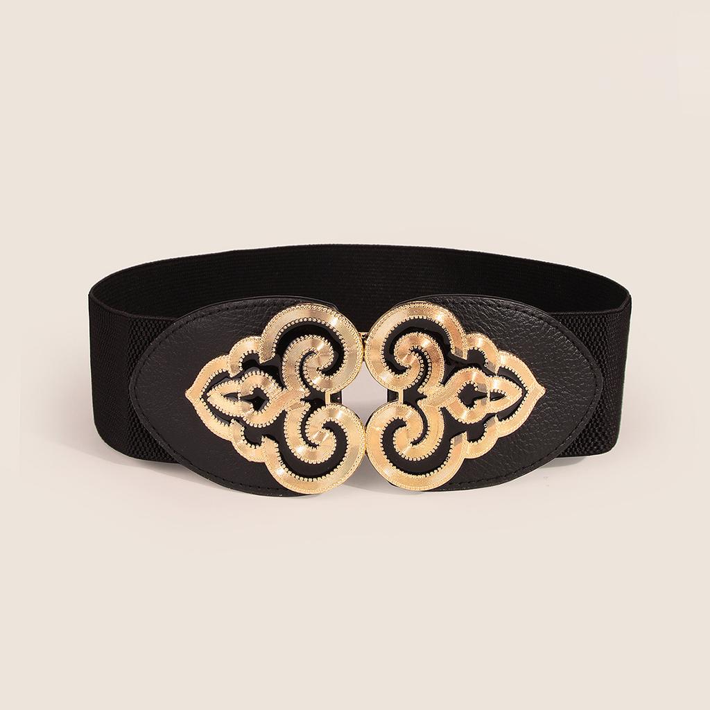 New Atmospheric Oil-dropping Totem Tangcao Pair Buckle Wide Ladies Waist Seal Elastic Trouser Domestic Sales Fashion Belt