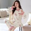 Plus Size Women's Sweet Round Neck Loungewear Set - Spring & Autumn Cotton Pajamas with Chest Pads