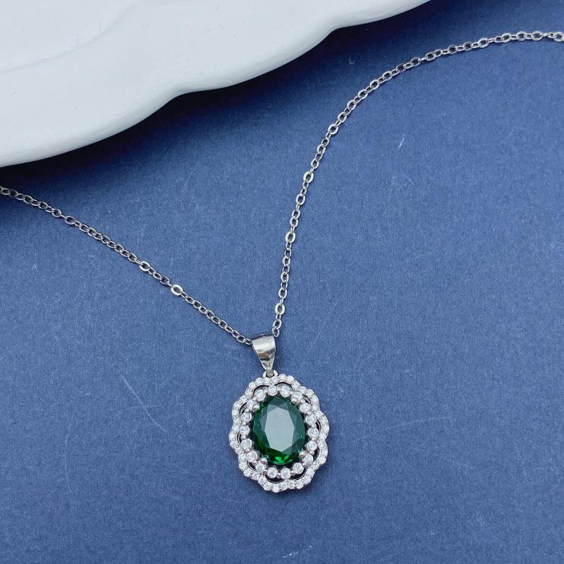 S925 Sterling Silver Emerald Zircon Necklace - Elegant Women's Versatile Style