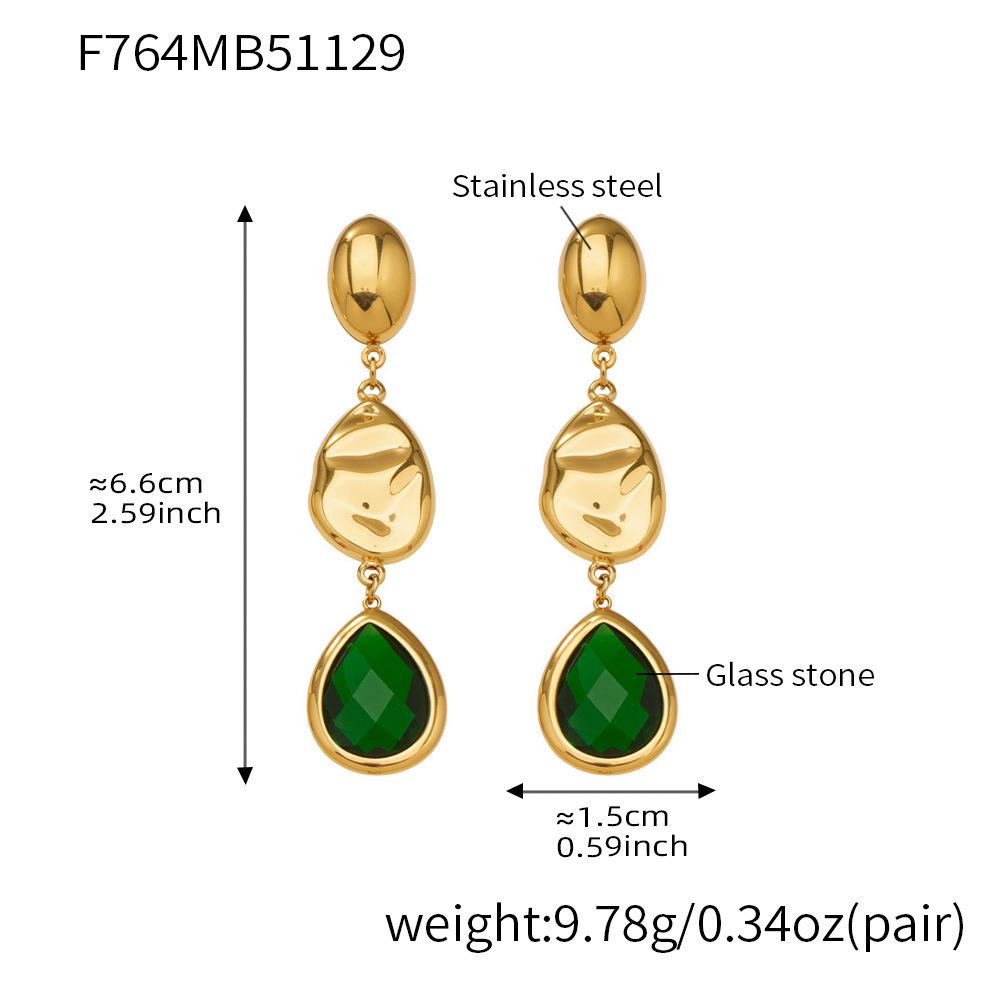 18k Gold-Plated Stainless Steel Glass Stone Water Drop Earrings
