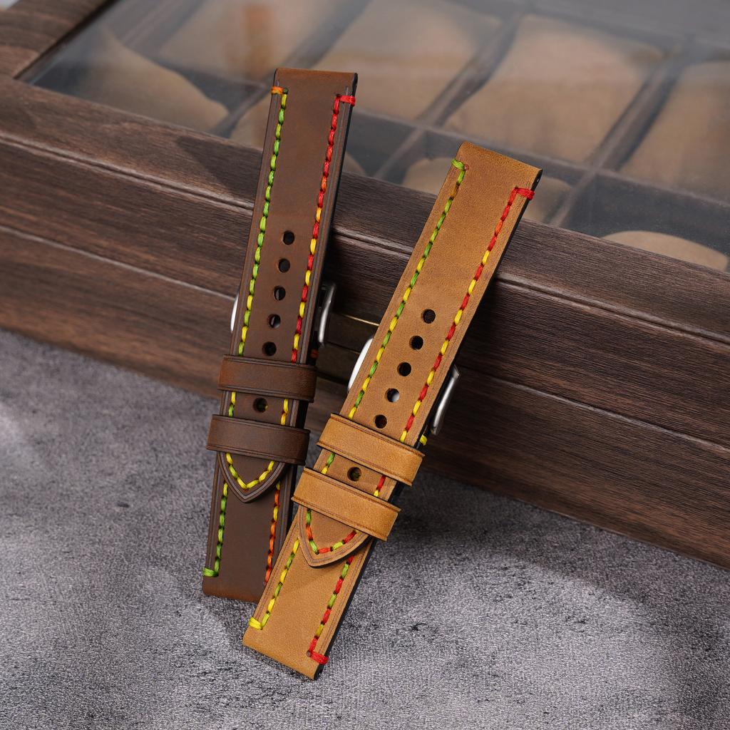 22 Get The Goods, Crazy Horse Leather Strap, High-Quality First-Layer Cowhide Handmade Strap, Watch Accessories.