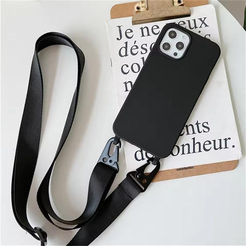 Crossbody Necklace Strap Lanyard Matte Silicone Case For iPhone 17 16 15 14 Pro Max 11 12 13 XR X XS 8 Plus SE Shockproof Cover
