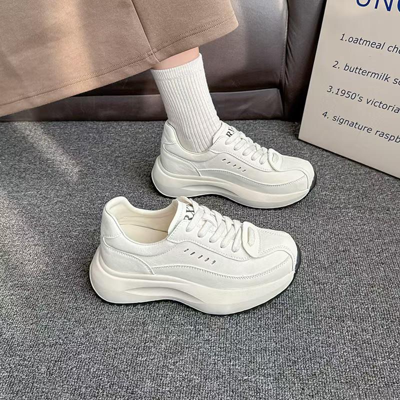 The first layer of cowhide dad shoes women's spring new sports and leisure shoes versatile and lightweight white shoes