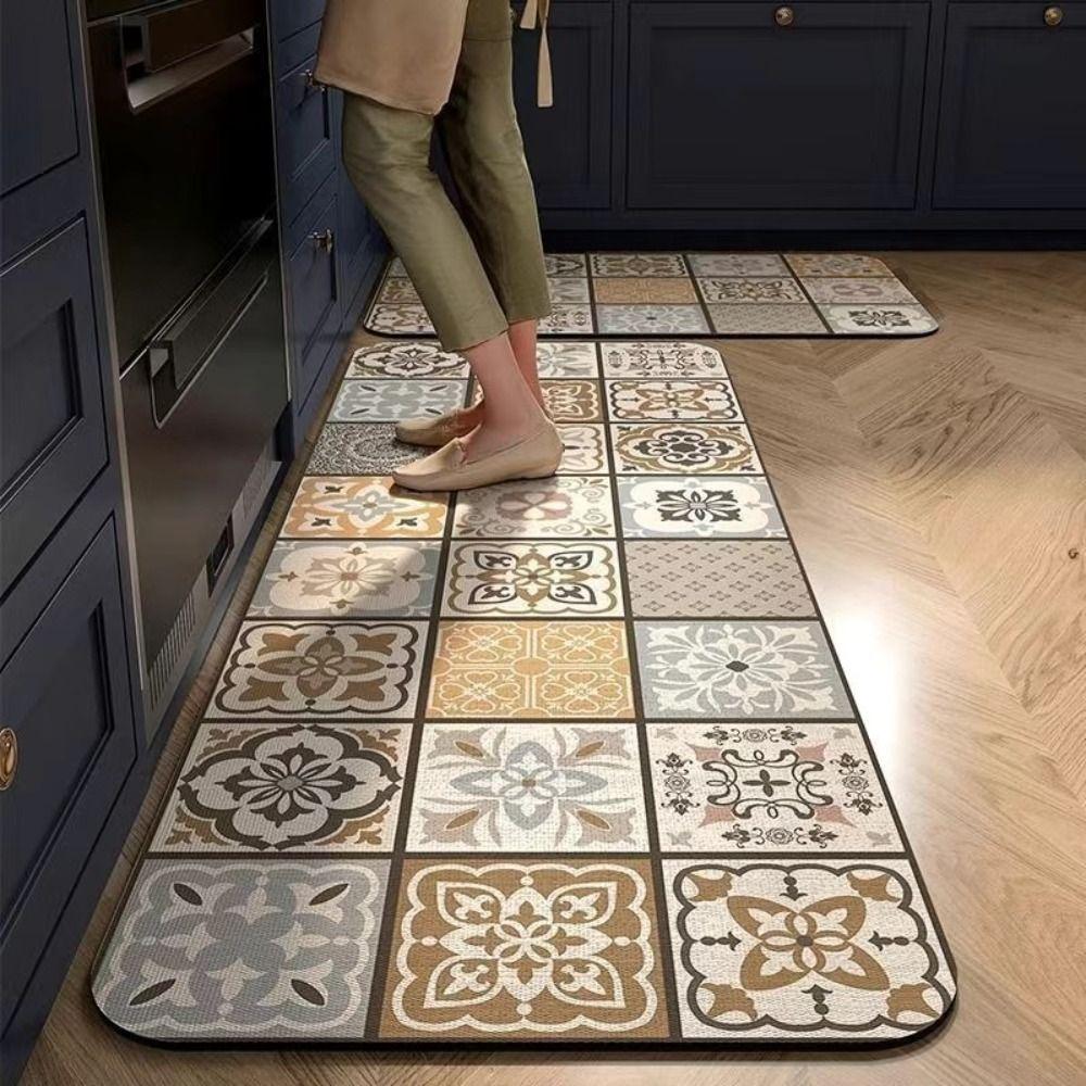 Retro Kitchen Floor Mat Quick-drying Doormat Durable Floor Rug  Household