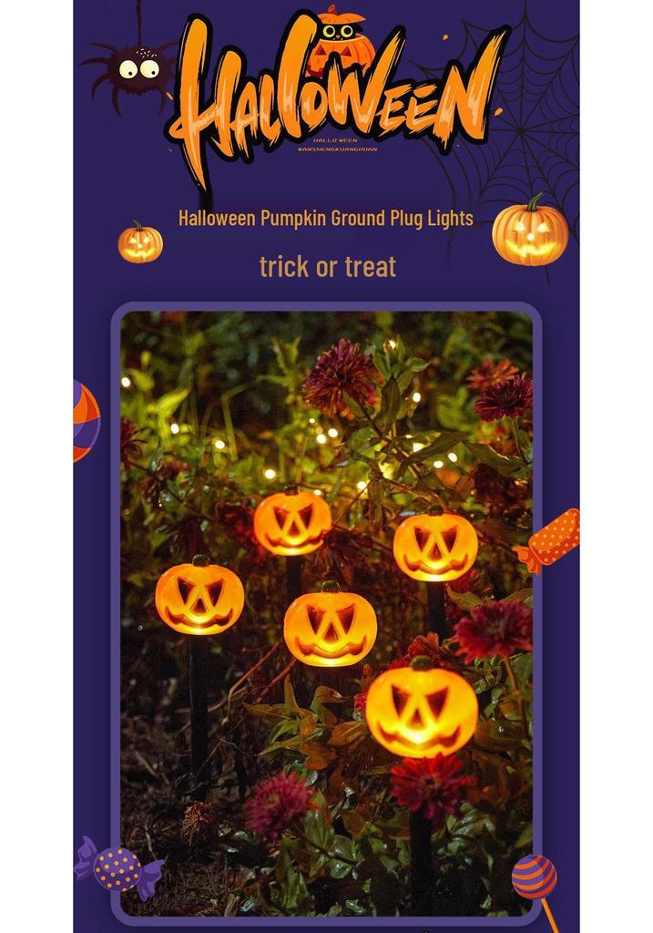 Solar Halloween Pumpkin Garden Stake Lights - Waterproof Outdoor Decorative String for Yard & Lawn