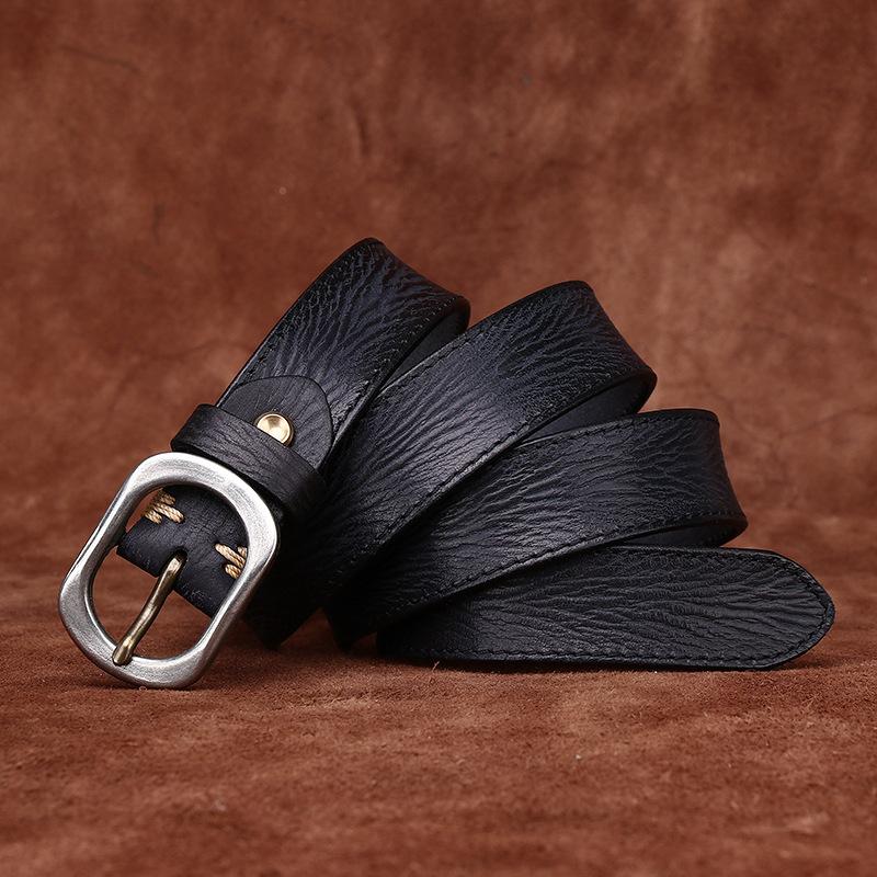 

3 см в ширину, индивидуальный тренд, универсальный ретро-вогнутый ремень, женский ремень из натуральной кожи первого слоя из коровьей кожи, повседневные джинсы для женщин 90CM