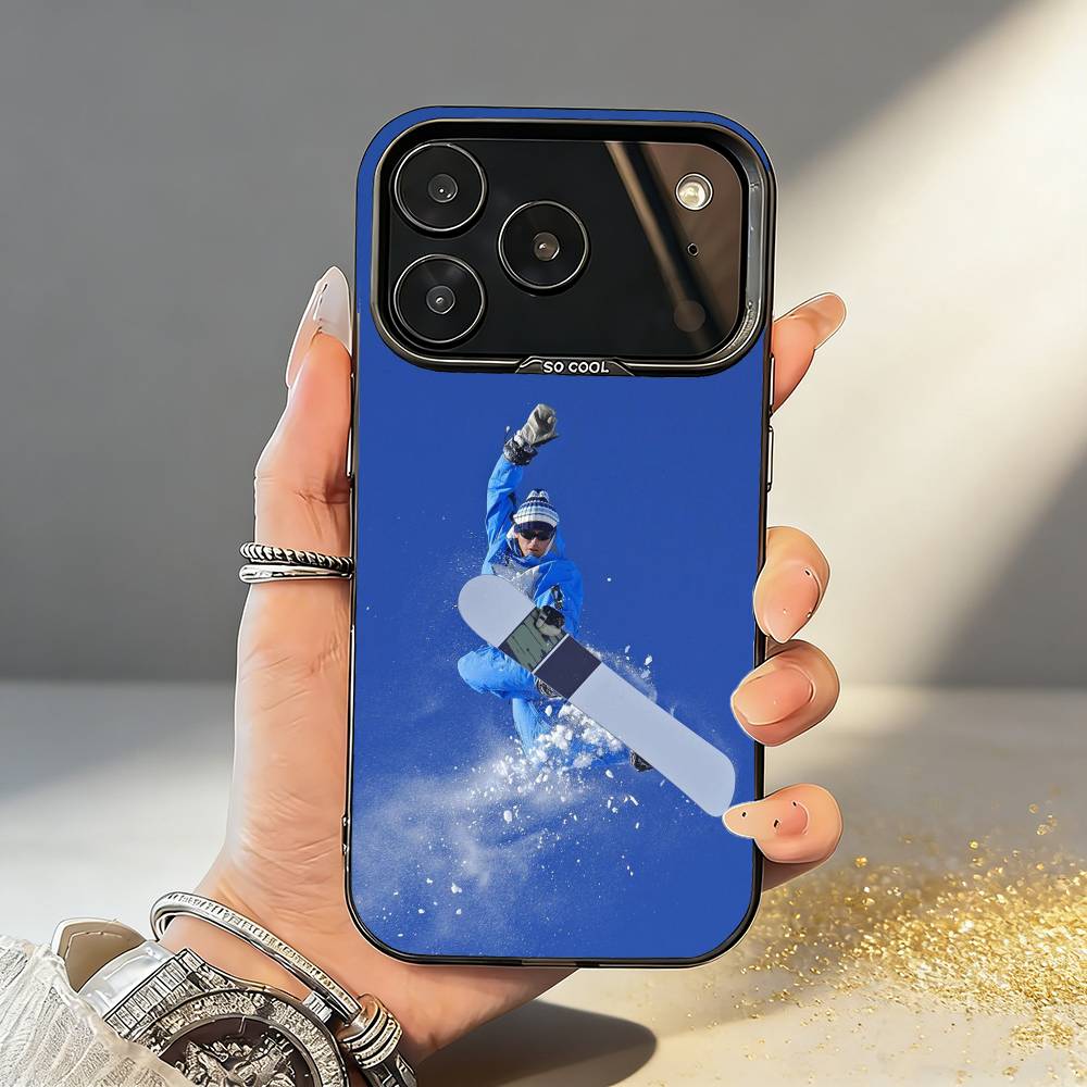 S-Ski S-Schnee Snowboard Ski Handyhülle Für iPhone17 16 15 14 13 12 Pro Max Grau Schwarz Matt Laser Metallisch Aurora Funda