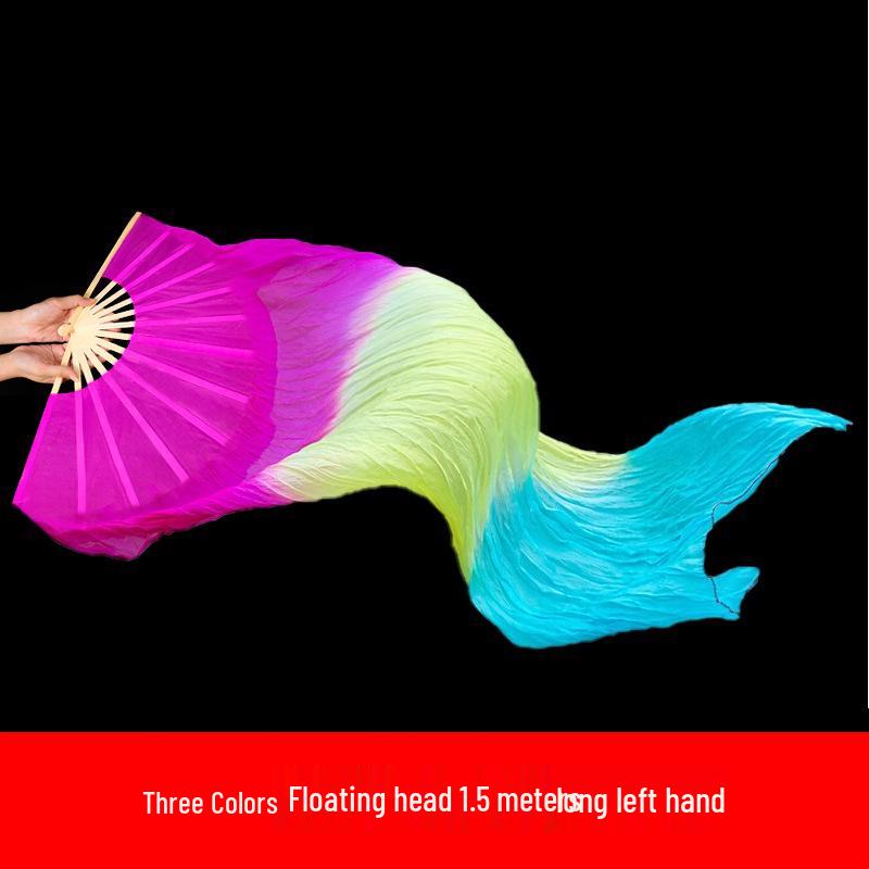 Oboustranný dlouhý hedvábný taneční vějíř se stuhami pro vystoupení Yangko a tance na náměstí