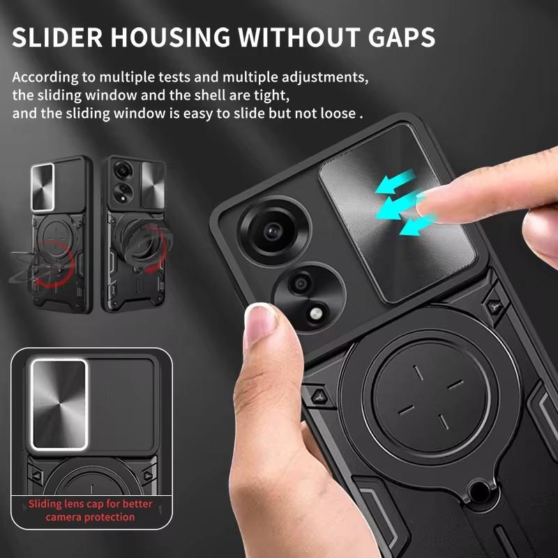 For Oppo A18 A38 A58 A78 A60 4G Case Shockproof Armor Magnetic Ring Stand Cover for Oppo A98 A79 5G Slide Camera Protect Fundas