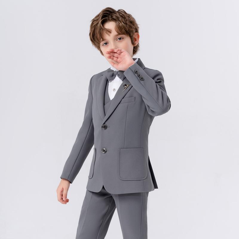 Boys' Solid Color Tuxedo Suit - Spring/Autumn British Style Blazer and Piano Performance Set