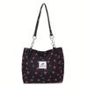 Large Capacity Single Shoulder Bag Nylon Messenger Bag, Flowers Quilted Pattern, with Fixed Shoulder Straps, Zipper Closure, Casual Style