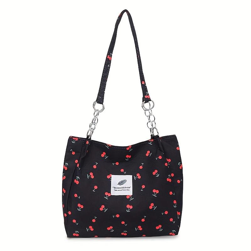 Large Capacity Single Shoulder Bag Nylon Messenger Bag, Flowers Quilted Pattern, with Fixed Shoulder Straps, Zipper Closure, Casual Style