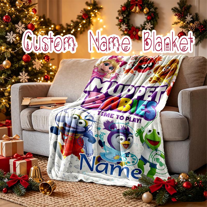 Custom Name Holiday Gift Blankets, Muppet Babies Time Play Blanket, Digital Printed Nap Blanket - Machine Washable