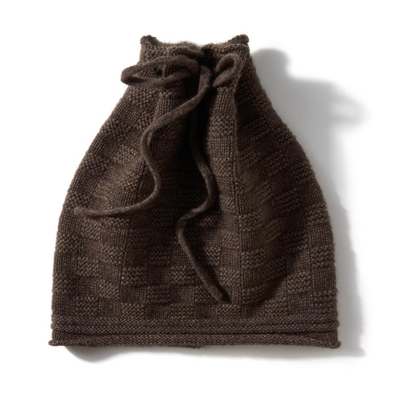 

Soft Cashmere Autumn and Winter New Style Women s Front and Back Stitch Drawstring Simple Warm Knitted Casual Baotou Hat One size