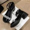 Fairy style Mary Jane shoes girl 2025 new thick heel rhinestone Korean version small leather shoes French strap high heels