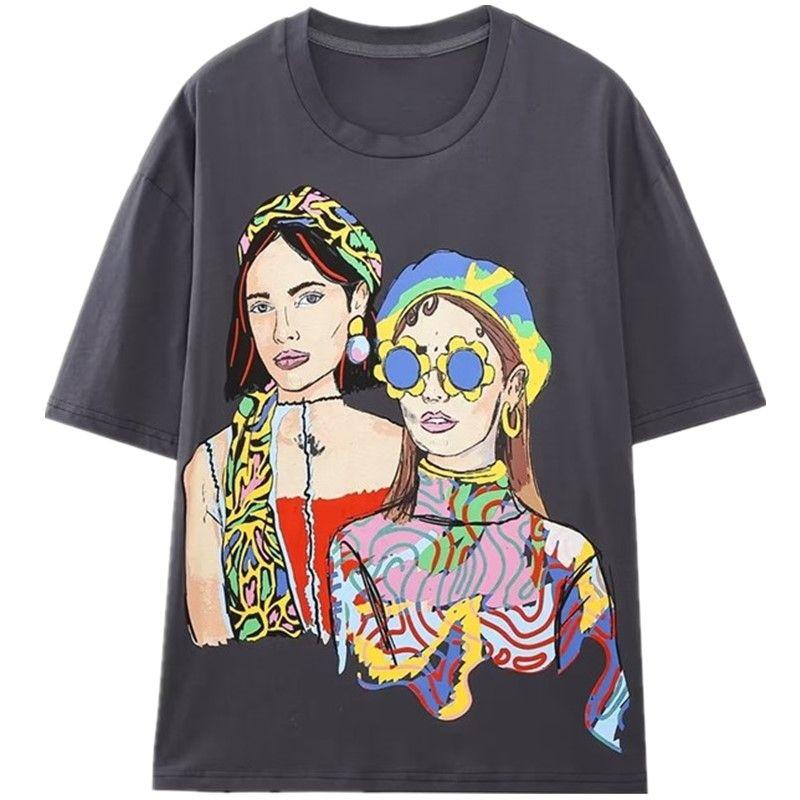 

Модный стиль 2023 Весна Новое поступление Модная женская одежда Футболка с принтом девушки, стройнящая 1131334 807 As shown in pictures S