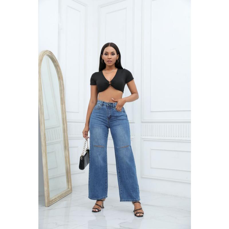 Dambyxor Plus Size Temperament Hål Brytande Cowboy Vida Ben Jeans