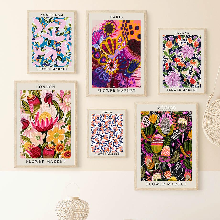 Flower Market London Paris Libon Abstract City Poster And Prints Wall Art Canvas Painting Hotel Bar Pictures Living Room Decor