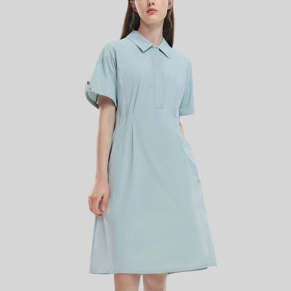 FILA Emerald Series Solid Color Fashion Loose Casual Polo Collar Short Sleeve Dress Women Dresses Dream-Awakening-Green F11W334303ALG