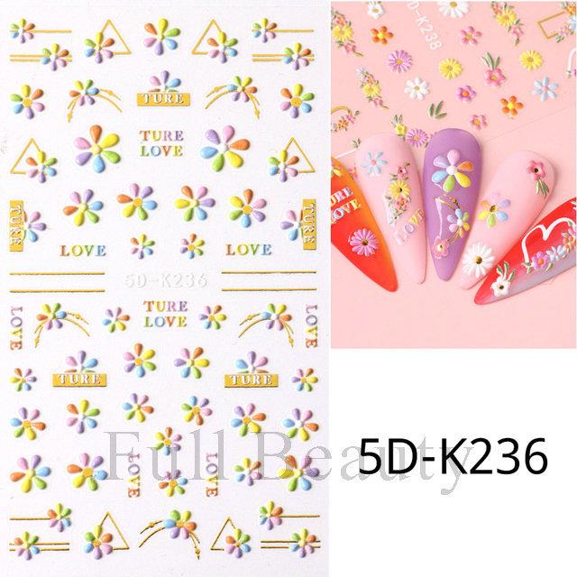 5D Embossed Nail Art Stickers Sun Flower Nail Decals Engraving Floral Nail Slider Tips