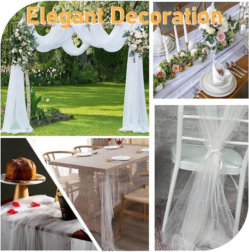 White Pearl Tulle Tablecloth Tulle Table Runner  White Tablecloth Wedding Veil Fabrics for Wedding Arch Dessert Table Decoration