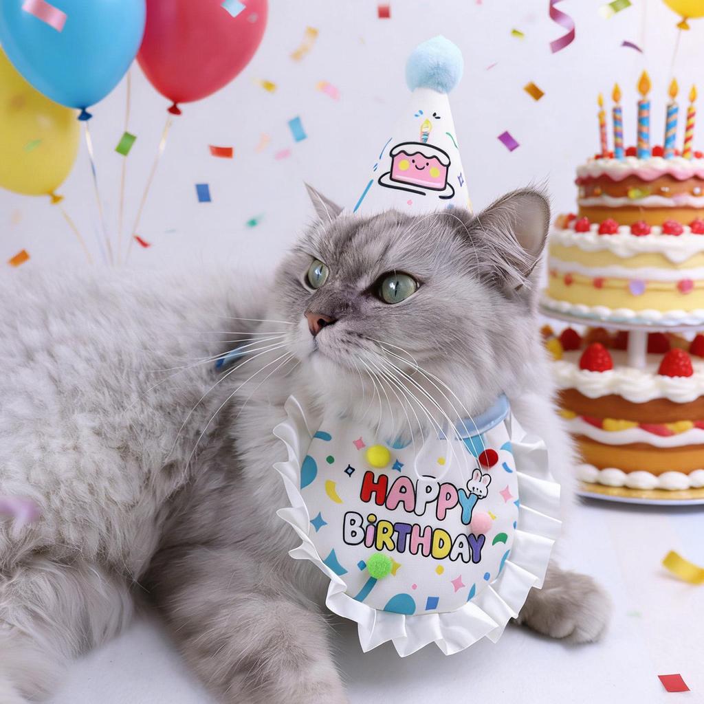Cat & Dog Birthday Party Costume: Cute Japanese Scarf, Hat, & Bib Set