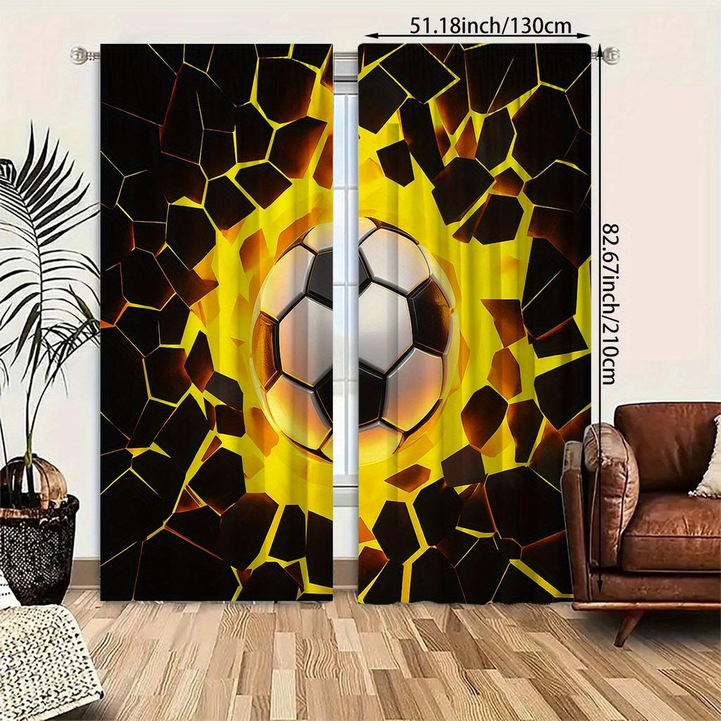 Set Of 2 Polyester Material Football Explosion Wave Pattern Printed Curtains Suitable Bedroom Living Room Office Curtain With Light Blocking Perfect