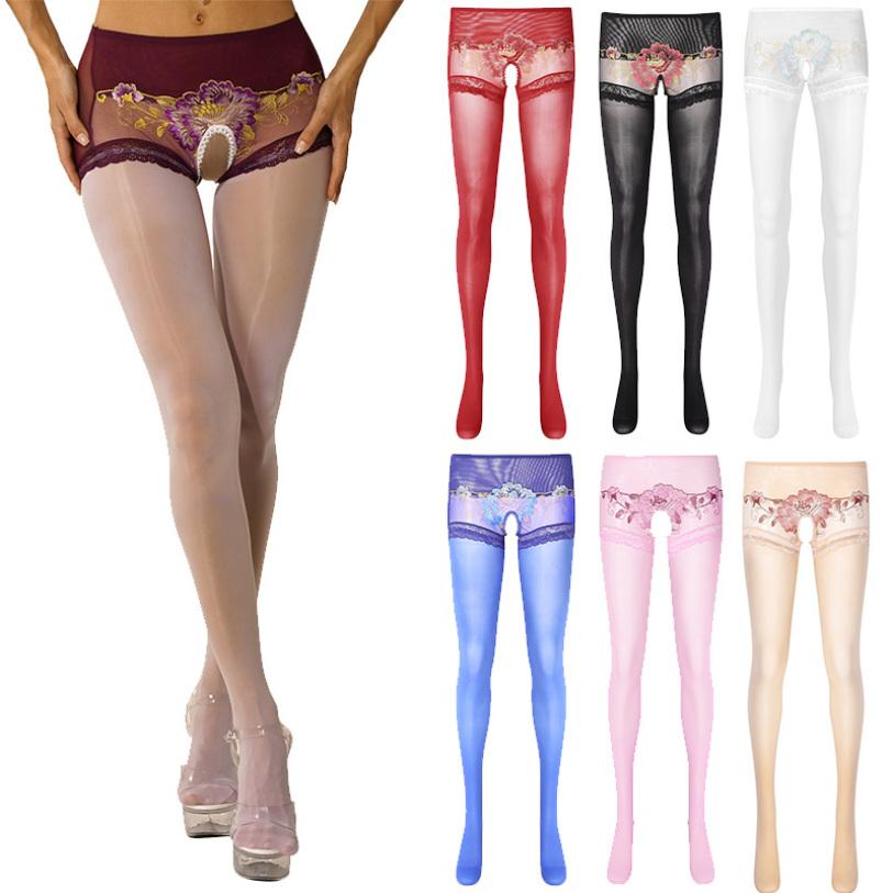 

Жіночі прозорі колготки з квітковою вишивкою, мереживною обробкою, колготки із середньою талією, прозорі легінси, подарунок на медовий місяць L королівський синій колір