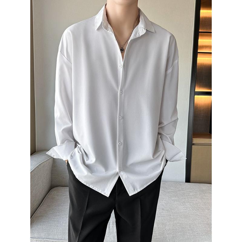 Ice Silk Black Shirt Men's Long-sleeved Spring Autumn New Drape Loose Jacket Casual Suit Trendy