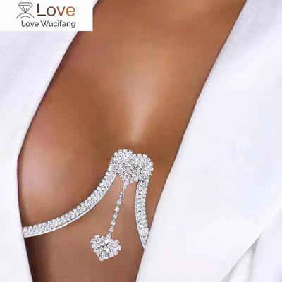 Göğüs Braketi Çift Kolye Kalp Sütyen Zincir Kolye Vücut Takısı Yapay Elmas Üst Moda Hediye Plaj Bikini Mayo Kadın