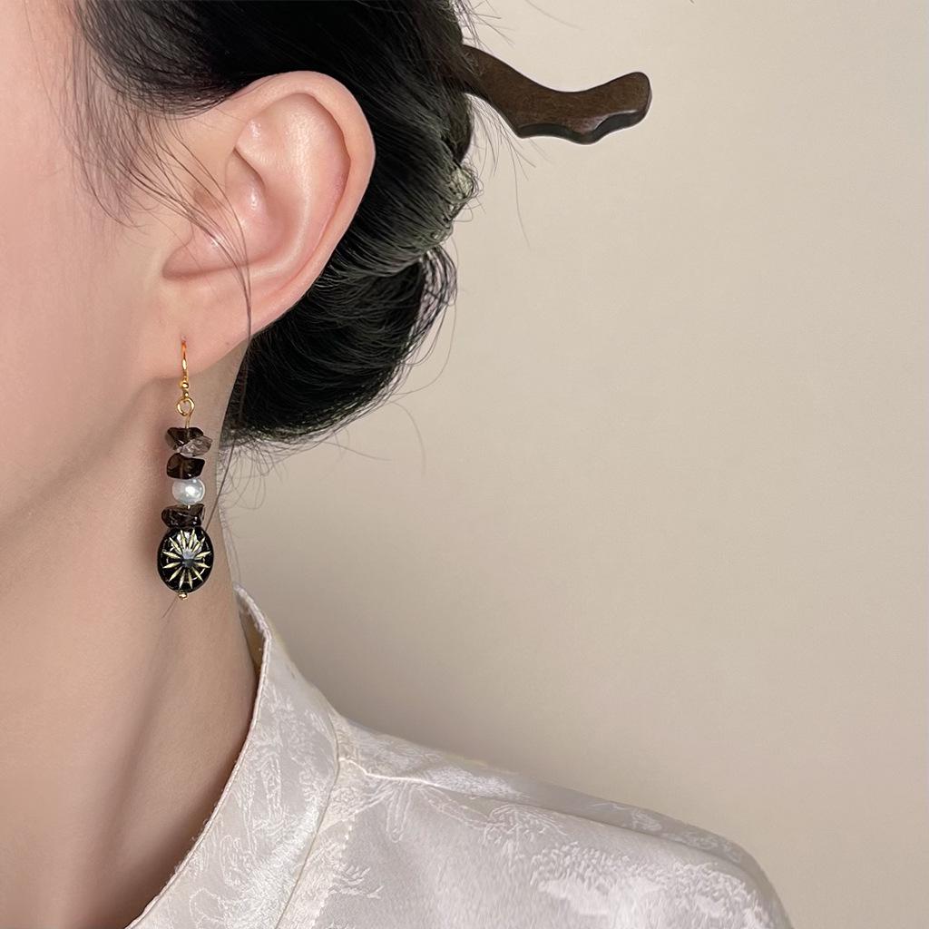 Boucles d'oreilles vintage Starburst Perle d'eau douce & Cristal pour femmes