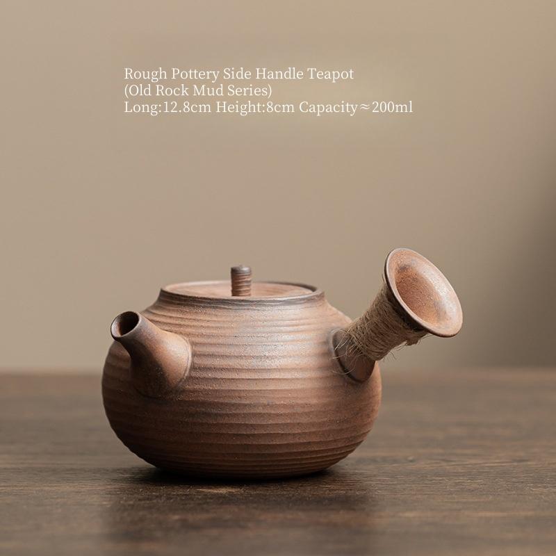 

200ML Old Rock Mud Rough Pottery Side Handle Tea Pot Retro Teapot Tea Kettle Tea Ceremony Tea Making Single Pot Tea Ceremony