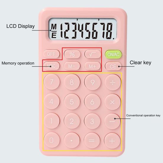 Student Calculator 8 Digits Professional Candy Color Small Portable Battery Operated LCD Display Student Calculator Office Supplies