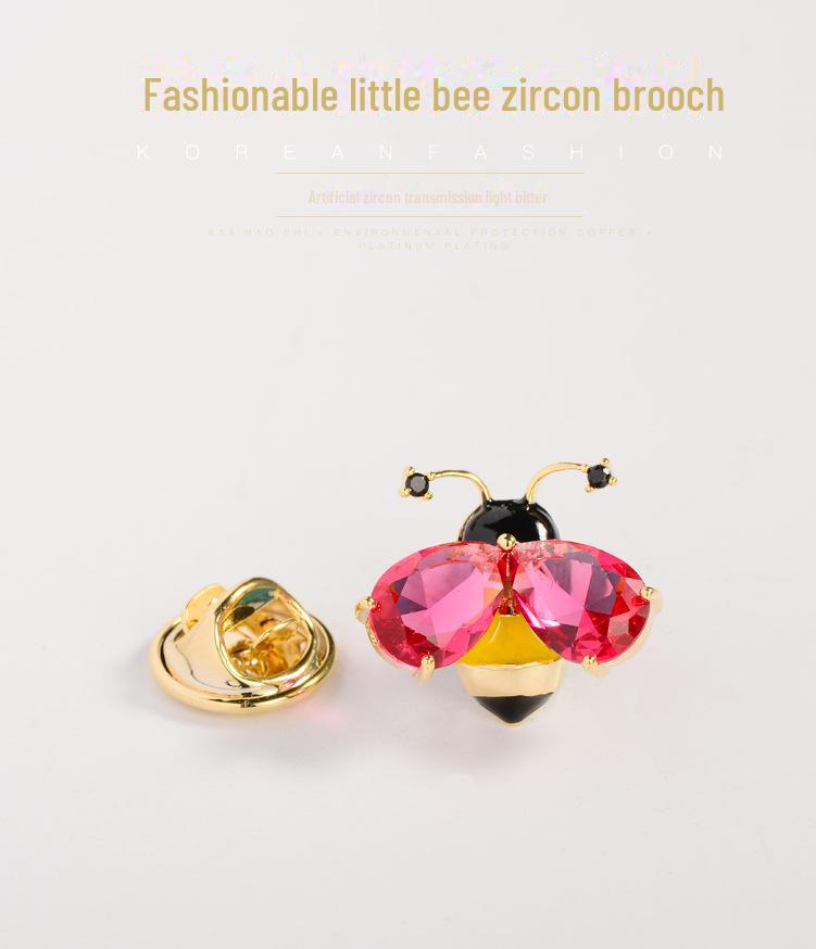 Personalized Mini Bee Collar Pin Brooch with Enamel and Zircon Inlay - Unisex Fashion Accessory