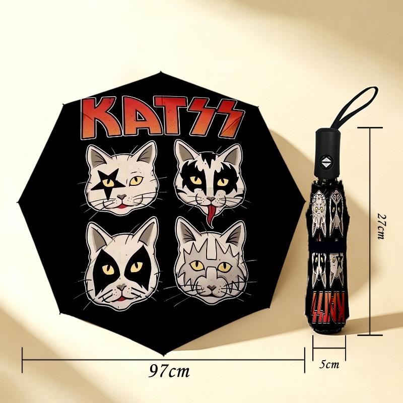 Rock Cats Portable 3 Folds Umbrella Portable Windproof Folding Rain Umbrella For Travel Outdoor Sun Protection Travel Outdoor Gift
