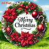Vintage Christmas Wreath Metal Sign Merry Christmas Wall Decor Red Poinsettia Aluminum Art Weatherproof Outdoor Indoor Home Garden Cafe Bar