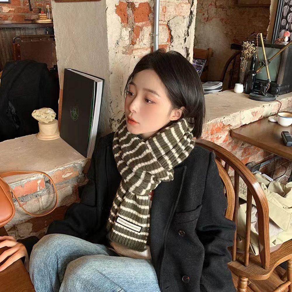 Striped Winter Scarf Soft Shawl Wrap Vintage Woolen Long Scarves Women