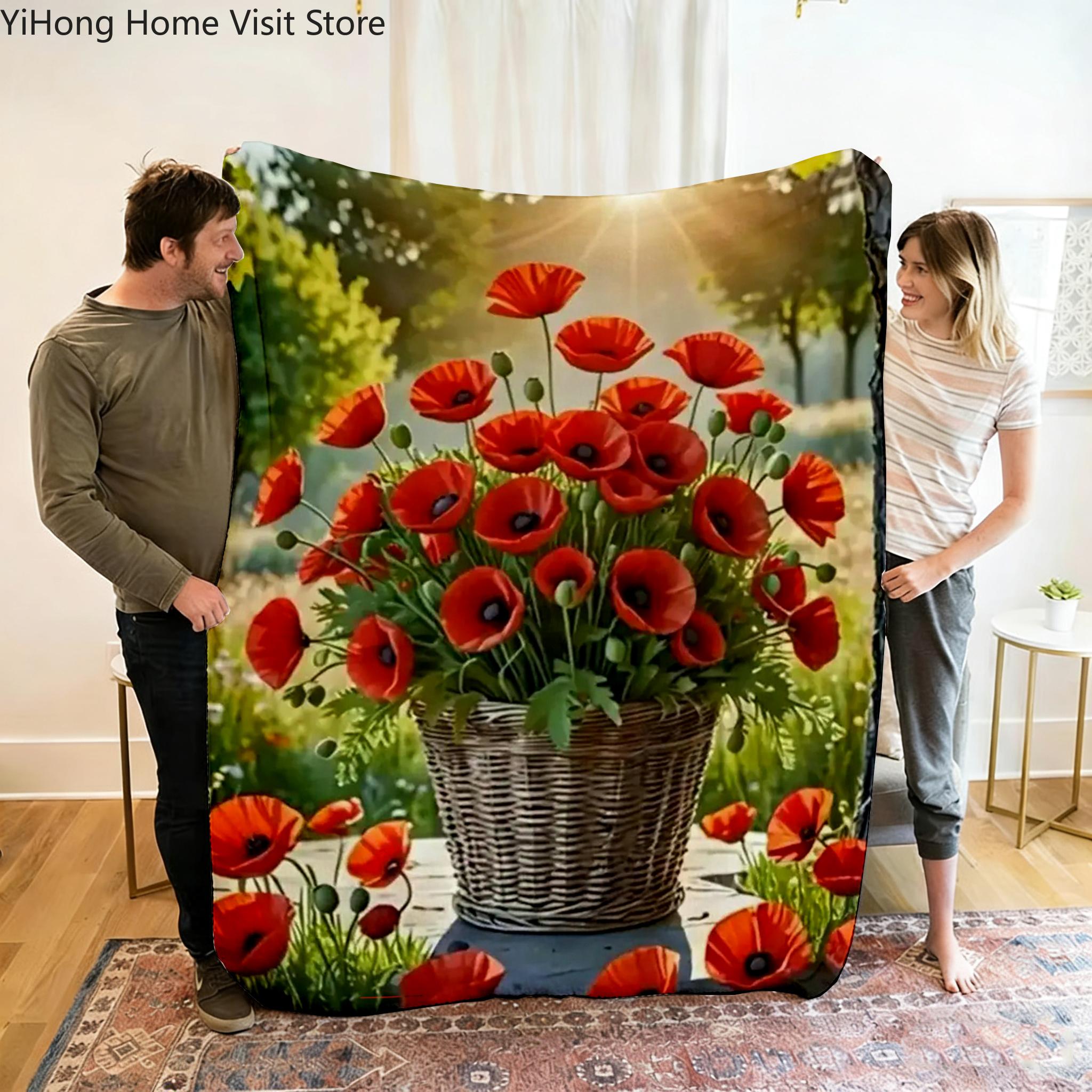 Creative Homewares Unisex 3D Poppy Flower Soft Plush Blanket,Flannel Blanket Throw Blanket For Living Room Bedroom Bed Sofa Picnic Hiking Leisure Napping