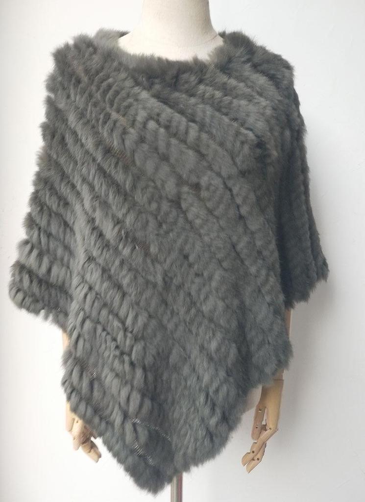 2022 Autumn/Winter Handmade Real Rabbit Fur Knit Triangle Shawl & Women's Pullover Cloak