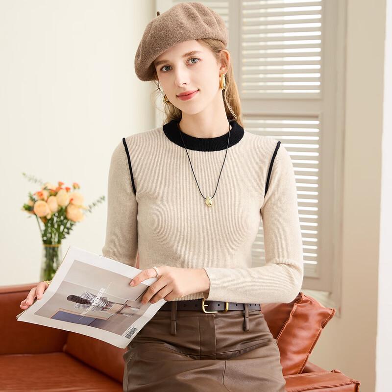 

TUHUANG Women s Pure Wool Colorblock Ribbed Sweater L 165/88A