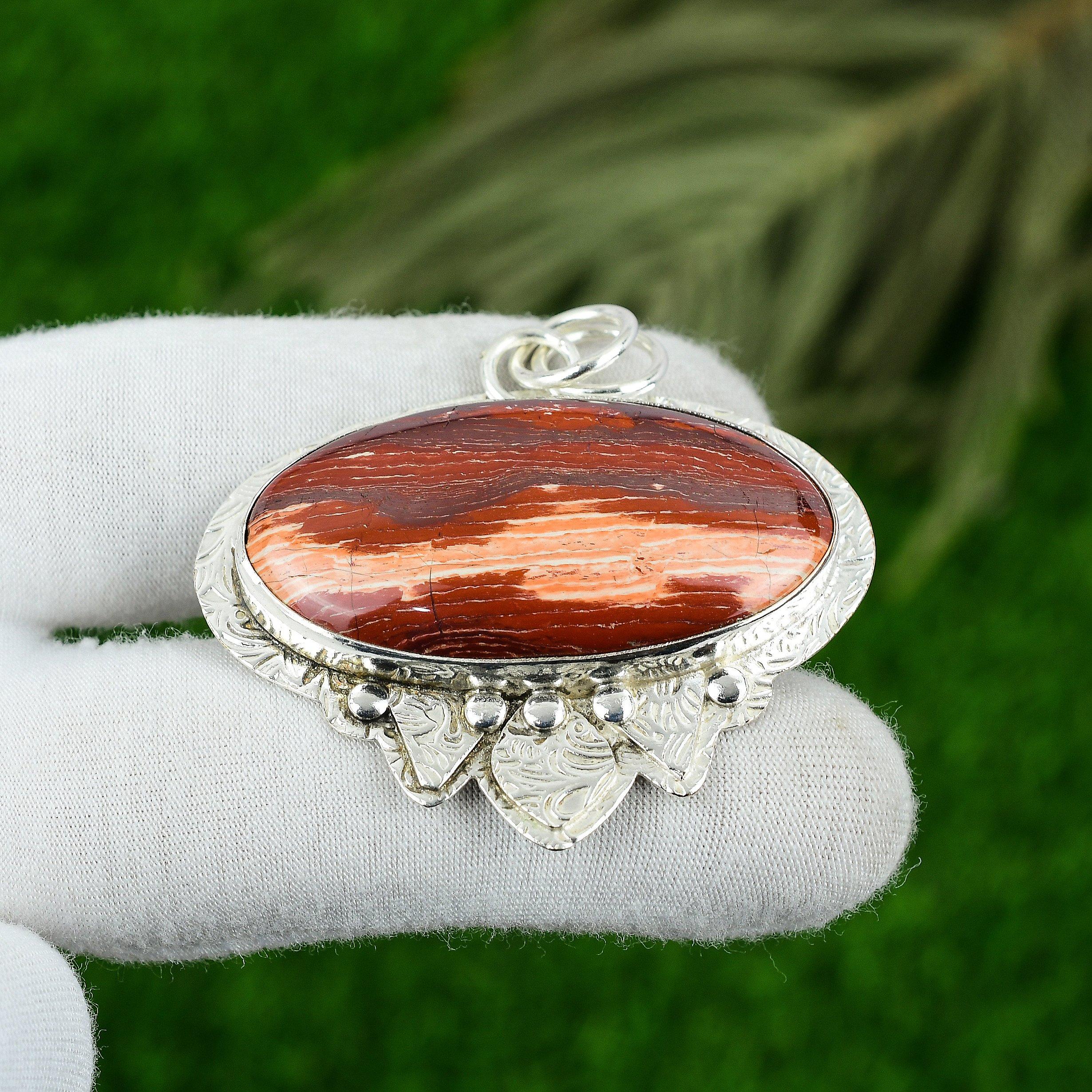 

Юбилейный подарок для нее Натуральный красный яшмовый кулон из змеиной кожи серебро 925 пробы