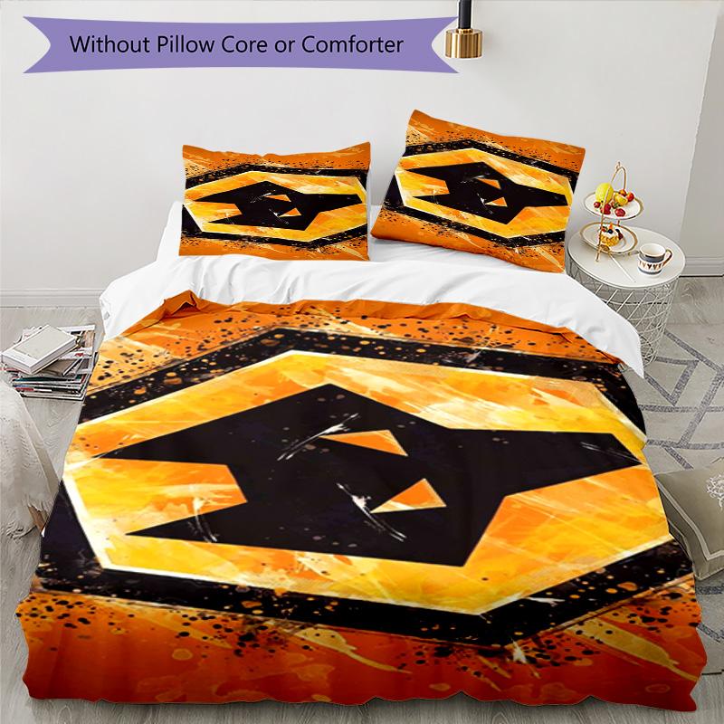 Wolves Football Club Emblem Printed Pattern Duvet Cover Set – Includes 1 Duvet Cover and 2 Matching Pillowcases Bedroom Decor Christmas Gifts