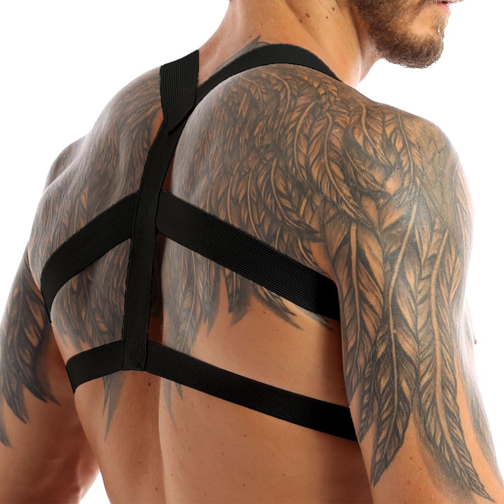 Sexy Elastic Band Harness Men Shoulder Straps Chest Bondage Muscle Halter Belt Men Bodysuite Gay Clubwear Club Party Costume