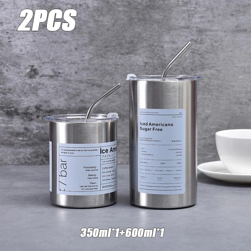 304 Stainless Steel Ice American Style Keep Cold Coffee Cup Double Vacuum Mug Home Double Drinking Lid Portable Insulation Cup