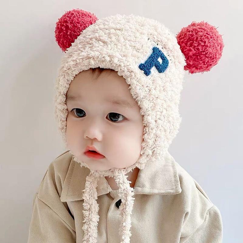 Moda infantil boné outono inverno letra P gorros protetores de orelha bonés de cabeça para meninos meninas bebê bombardeiro chapéus unissex 1 2 3 4 anos