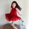 Girls Sleeveless Off Shoulder Princess Dress Fashion Short Skirt Kids 3-8 Years Old