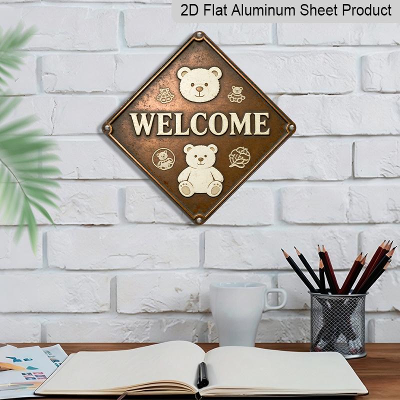 2D Flat, 1pc Vintage Teddy Bear Metal Wall Sign - Cute Bear Themed Retro Room Decor, Aluminum Plaque Suitable for Living Room, Bedroom, Entryway