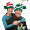New Christmas knitted hat red and green striped hairball long tail hat Christmas hat cold and warm essential