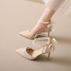 Girly temperament fresh hollow pearl single shoes 2025 new spring and summer fairy high heels women's skirt stiletto